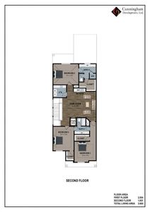 Second floor rendering to show space & layout. All bedrooms have engineered wood floor. Buyer/buyer's agent to verify specs & dimensions