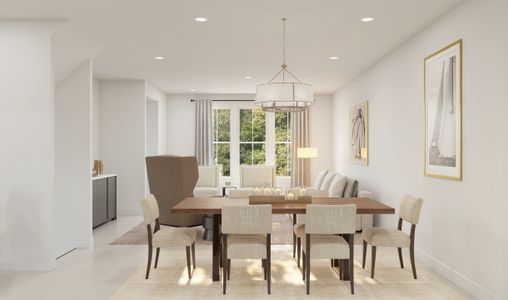 Cozy dining area with chandelier