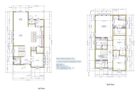 First and second story floorplan: 3 spacious bedrooms upstairs and all living areas and an office space downstairs!