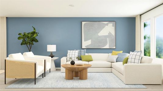 Living room with light wood-type flooring