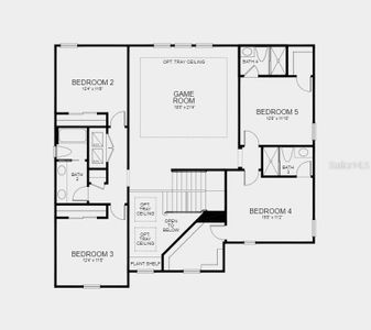 Second Floor Plan - Structural options added include: extended lanai with an outdoor kitchen rough-in, gourmet kitchen, tray ceiling, study in place of flex room, and pocket sliding glass door in the great room