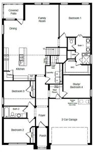 D.R. Horton's Santa Fe floorplan, 1st floor - All Home and community information, including pricing, included features, terms, availability and amenities, are subject to change at any time without notice or obligation. All Drawings, pictures, photographs, video, square footages, floor plans, elevations, features, colors and sizes are approximate for illustration purposes only and will vary from the homes as built.