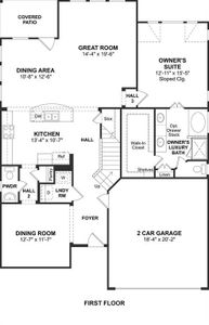 The Sawyer II floor plan by K. Hovnanian Homes. 1st floor shown. *Prices, plans, dimensions, features, specifications, materials, and availability of homes or communities are subject to change without notice or obligation.