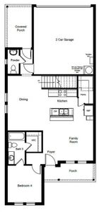 D.R. Horton's Colorado floorplan, 1st floor - All Home and community information, including pricing, included features, terms, availability and amenities, are subject to change at any time without notice or obligation. All Drawings, pictures, photographs, video, square footages, floor plans, elevations, features, colors and sizes are approximate for illustration purposes only and will vary from the homes as built.