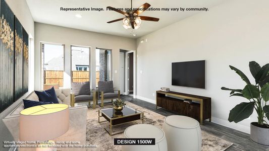 Living room featuring dark hardwood / wood-style floors and ceiling fan