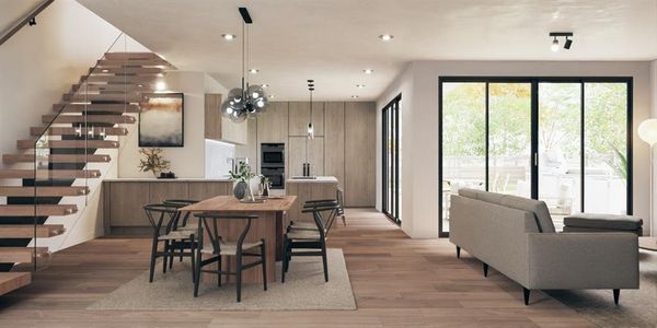 Open concept kitchen room and living room.