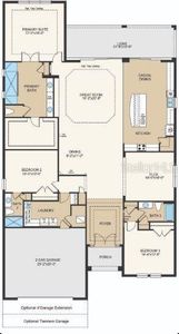 Structural options added include: Gourmet kitchen, bay window at primary suite, secondary bedroom, tray ceilings at primary suite and gathering room, 8' interior doors, extended covered lanai, and outdoor kitchen rough-in