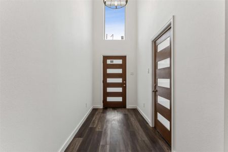 Entryway with dark hardwood / wood-style flooring