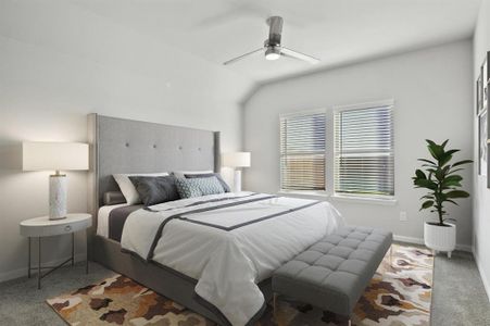 Primary bedroom in the Nobel home plan by Trophy Signature Homes – REPRESENTATIVE PHOTOeg