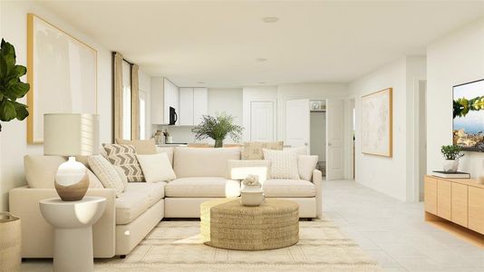 Living room with light tile patterned floors