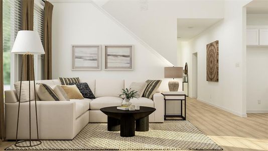 Living room with light hardwood / wood-style floors