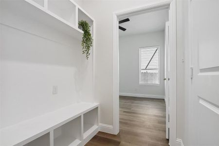 Mudroom featuring dark hardwood / wood-style flooring