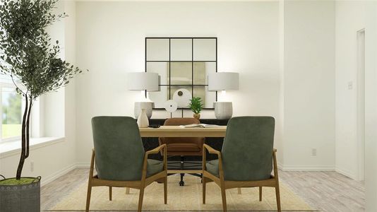 Office area featuring light hardwood / wood-style floors