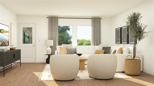 Living room with light hardwood / wood-style flooring