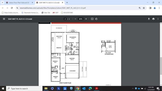 Floor Plan including study and powder option.