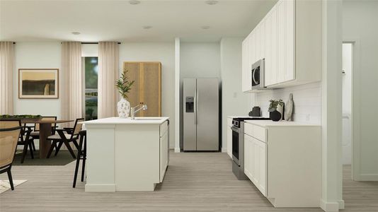 Kitchen with backsplash, a kitchen island with sink, appliances with stainless steel finishes, white cabinetry, and a breakfast bar area