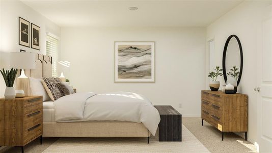 Bedroom with light colored carpet