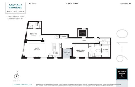 BOUTIQUE PRIMROSE floor plan. Two bedrooms, two and one-half baths containing 2,053 sq.ft.