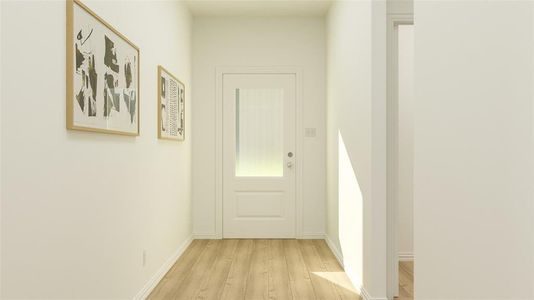 Corridor featuring light wood-type flooring