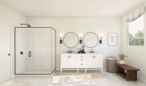 Primary bath with matte black fixtures