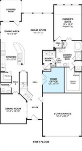 The Easton II floor plan by K. Hovnanian Homes. 1st floor shown. *Prices, plans, dimensions, features, specifications, materials, and availability of homes or communities are subject to change without notice or obligation.