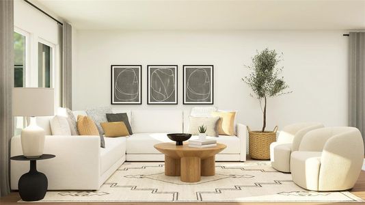 Living room with light hardwood / wood-style flooring