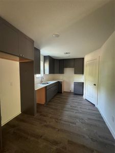 Kitchen with sink and dark hardwood / wood-style flooring