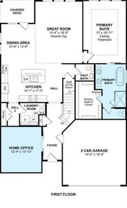 The Omaha floor plan by K. Hovnanian Homes. 1st Floor shown. *Prices, plans, dimensions, features, specifications, materials, and availability of homes or communities are subject to change without notice or obligation.