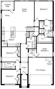 D.R. Horton's Santa Fe floorplan, 1st floor - All Home and community information, including pricing, included features, terms, availability and amenities, are subject to change at any time without notice or obligation. All Drawings, pictures, photographs, video, square footages, floor plans, elevations, features, colors and sizes are approximate for illustration purposes only and will vary from the homes as built.