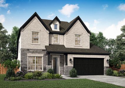 The Emma is a stunning, two-story home with light brick and stone.