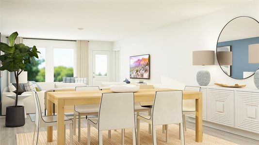 Dining space with light hardwood / wood-style floors