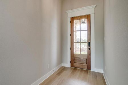 Foyer entrance with light hardwood / wood-style floors