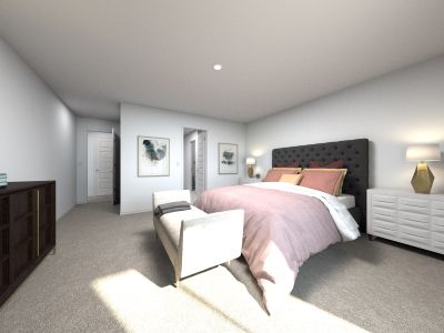 Primary bedroom of the Zander floorplan.