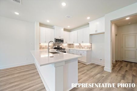 The kitchen of your dreams features fantastic storage, plenty of prep space and a breakfast bar that can do double duty as a homework station or place to grab a quick bite.  REPRESENTATIVE PHOTO