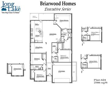 Plan 624 features 3 bedrooms, 3 full baths, and over 2,500 square feet of living space