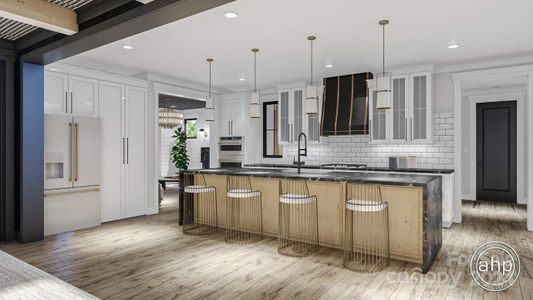 Concept photo of Gourmet Kitchen with sprawling island, top of the line appliances, custom cabinetry, lighting & cabinetry & so much more!