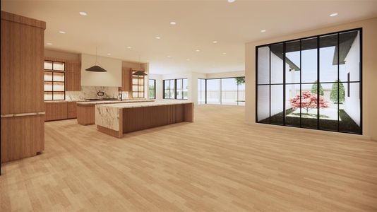 View of kitchen and living room.