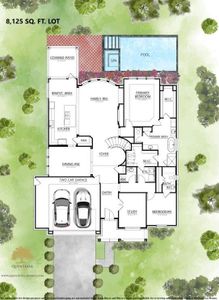 Artist Rendering of 1st floor on site plan. Pool is not included in home.