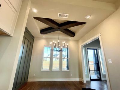 Dining room detail of coffered ceiling