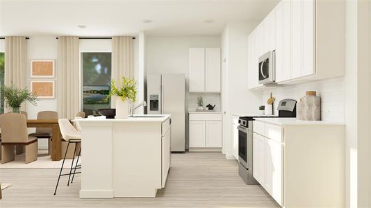 Kitchen with white cabinetry, a breakfast bar, appliances with stainless steel finishes, a center island, and decorative backsplash