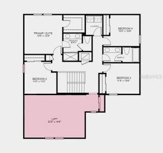 Second Floor Plan -Structural options added include: extended kitchen cabinets, loft on second floor, and covered outdoor lanai