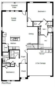 D.R. Horton's Glenwood floorplan, 1st floor - All Home and community information, including pricing, included features, terms, availability and amenities, are subject to change at any time without notice or obligation. All Drawings, pictures, photographs, video, square footages, floor plans, elevations, features, colors and sizes are approximate for illustration purposes only and will vary from the homes as built.