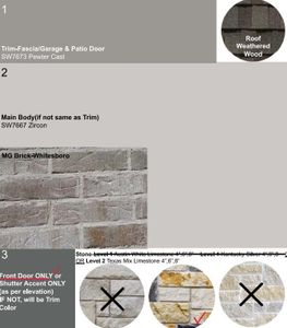 Exterior Color Selections. Home is currently under construction, selections subject to change.