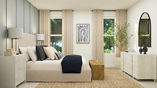 Bedroom with light colored carpet