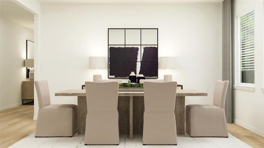 Dining area with light wood-type flooring