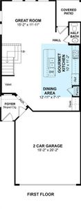 The Penelope floor plan by K. Hovnanian Homes. 1st Floor shown. *Prices, plans, dimensions, features, specifications, materials, and availability of homes or communities are subject to change without notice or obligation.