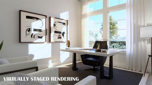 Your new home office is the perfect place for work or play!  VIRTUALLY STAGED RENDERING