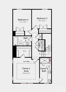 Upper Level Floor Plan -Structural options added include: gourmet kitchen, modern fireplace, full bathroom on ground level, 9' ceilings on first floor, and ledge at primary showe