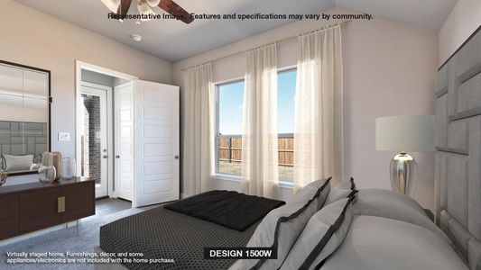 Bedroom with ceiling fan, hardwood / wood-style floors, and lofted ceiling