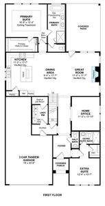 The Tuscaloosa floor plan by K. Hovnanian Homes. 1st Floor shown. *Prices, plans, dimensions, features, specifications, materials, and availability of homes or communities are subject to change without notice or obligation.